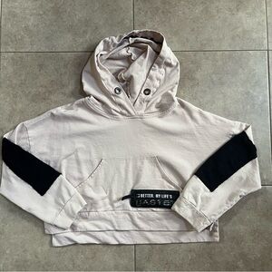 Cream and black XL cropped hoodie